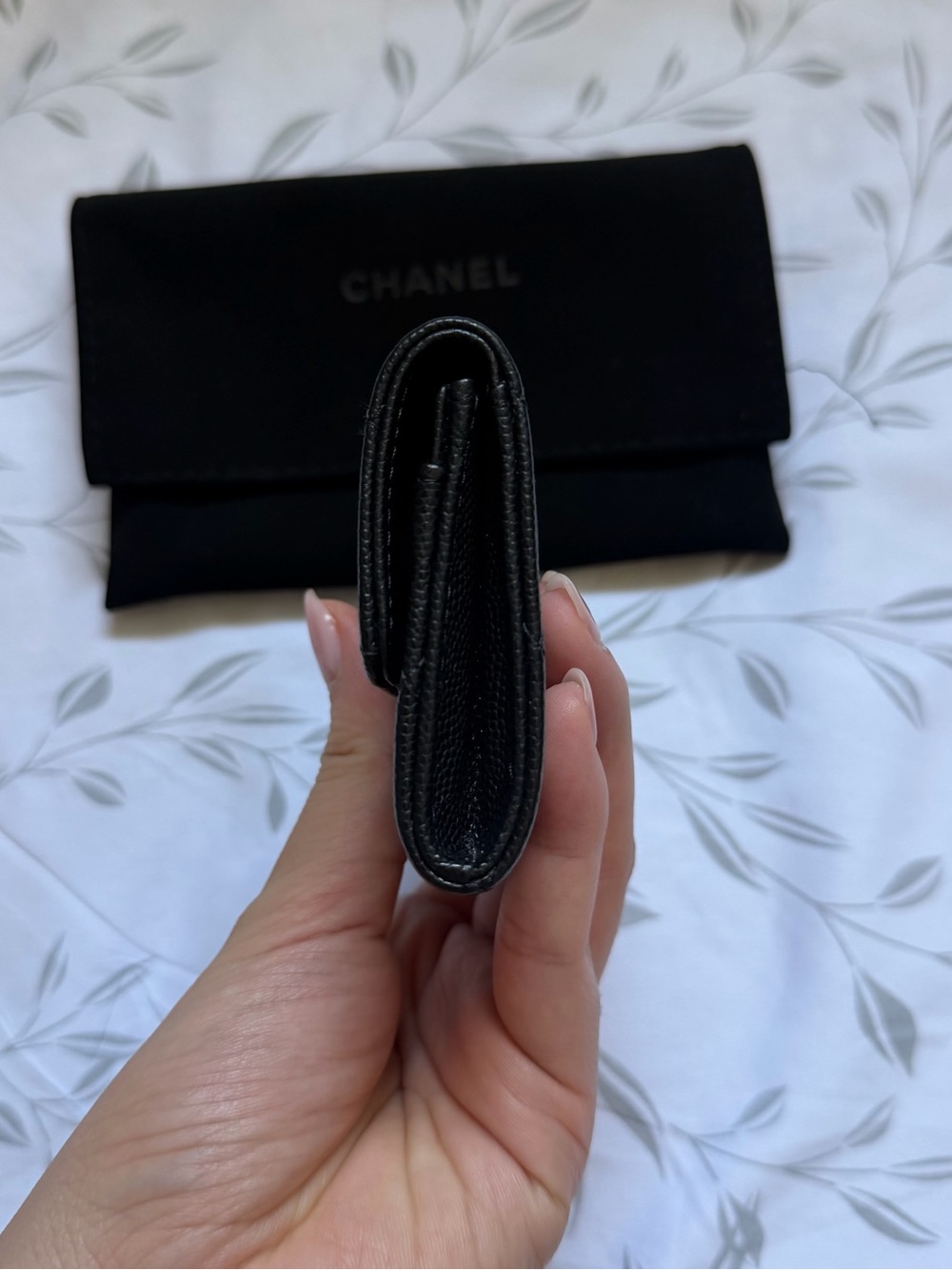 CHANEL Black Quilted Caviar Leather Wallet with Gold CC Emblem - Picture 6 of 8